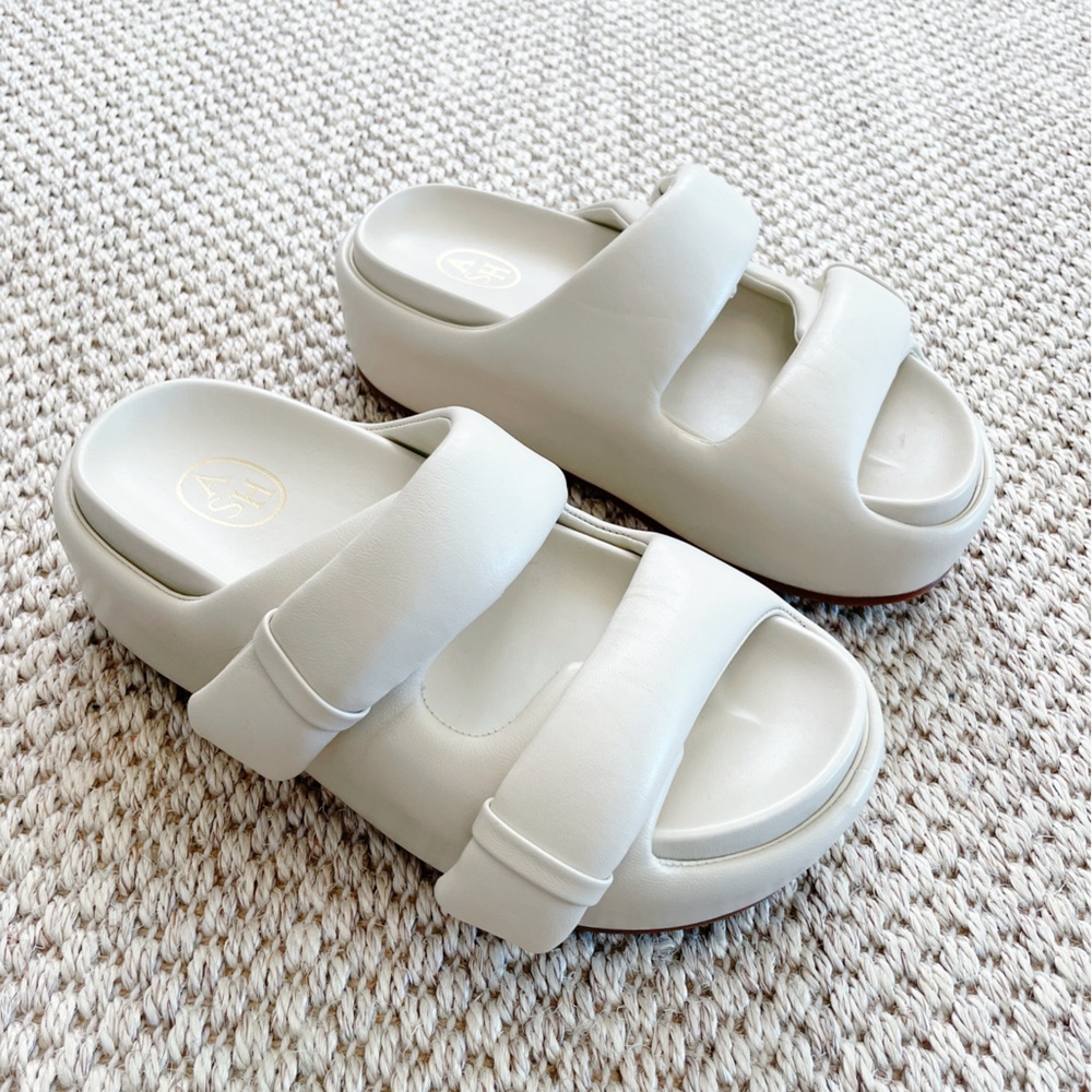 ASH Zeta Double Strap CreamLeather Platform Sandals Women's Size 36 US 6 NEW